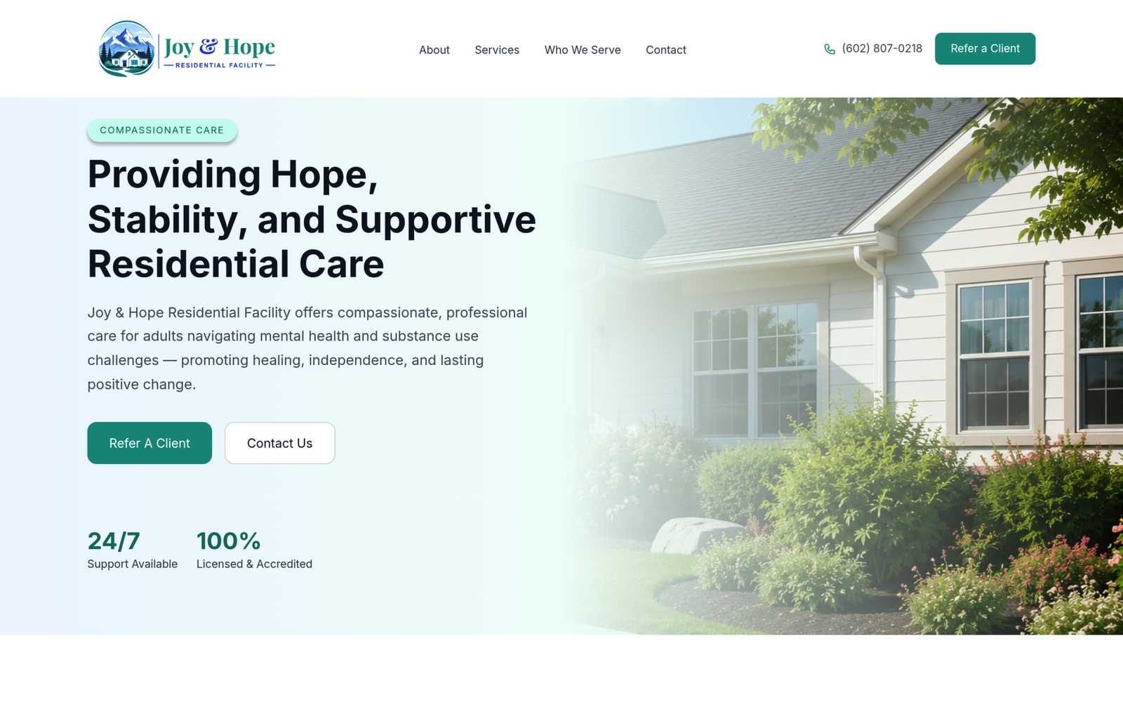 Desktop view of Joy & Hope Residential Facilities
